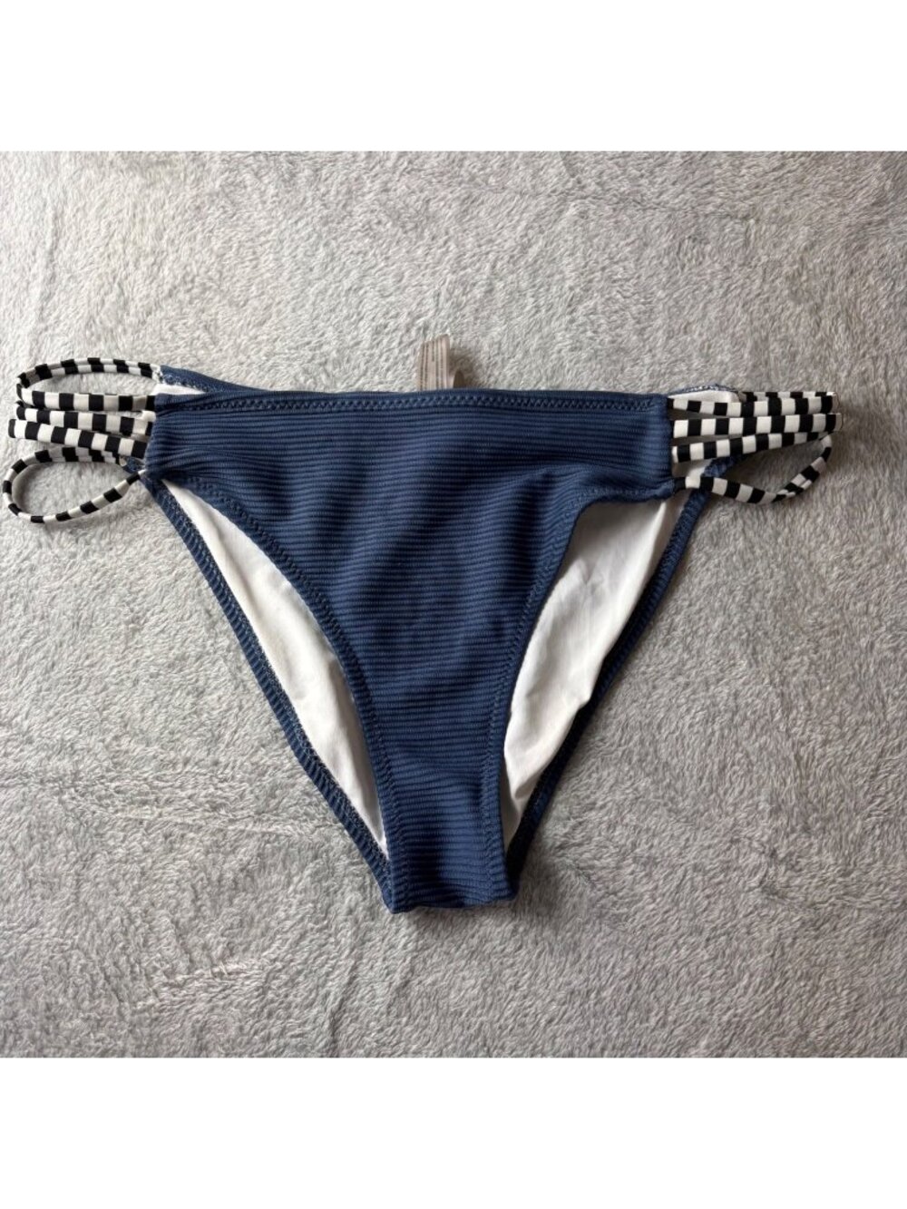 Cupshe Bikini Bottom Large Swimsuit Blue Black White Straps #910 - Picture 1 of 6
